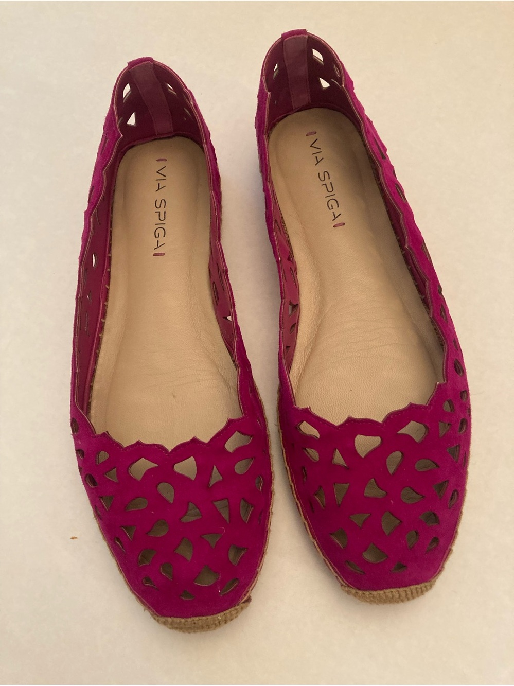 Via Spiga Suede Magenta Cutout Espadrilles.